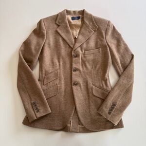 Polo Ralph Lauren- Herringbone Tan Wool-Cotton Blazer-Preppy-Equestrian-Size 2